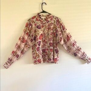 House‎ of Harlow 1960 White and Pink Long Sleeve Puff Sleeve Blouse